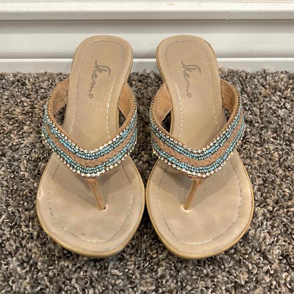 Size 7 wedge diamond and beaded sandals